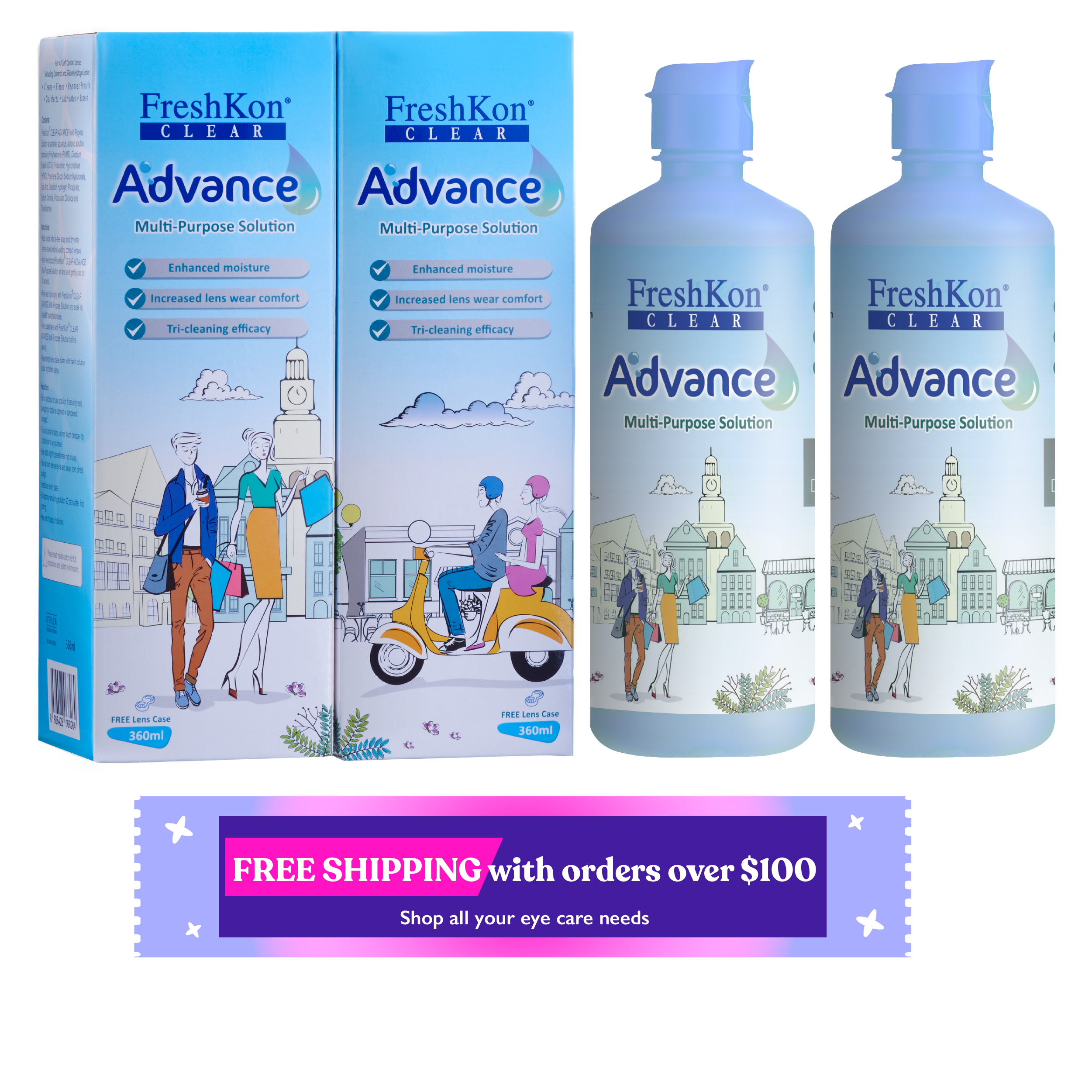 FreshKon Clear Advance Multi-Purpose Solution (Twin Pack)