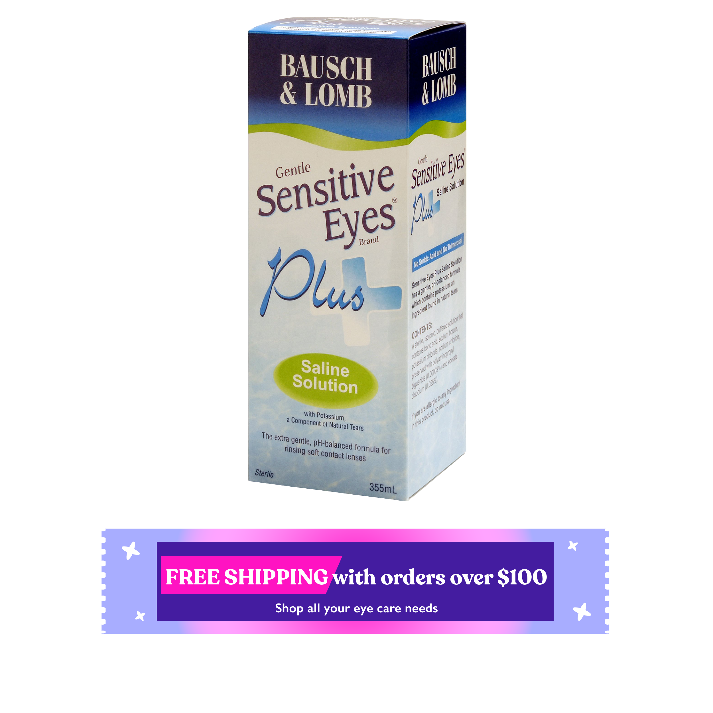 Bausch & Lomb Sensitive Eyes Plus Saline Solution 355ml